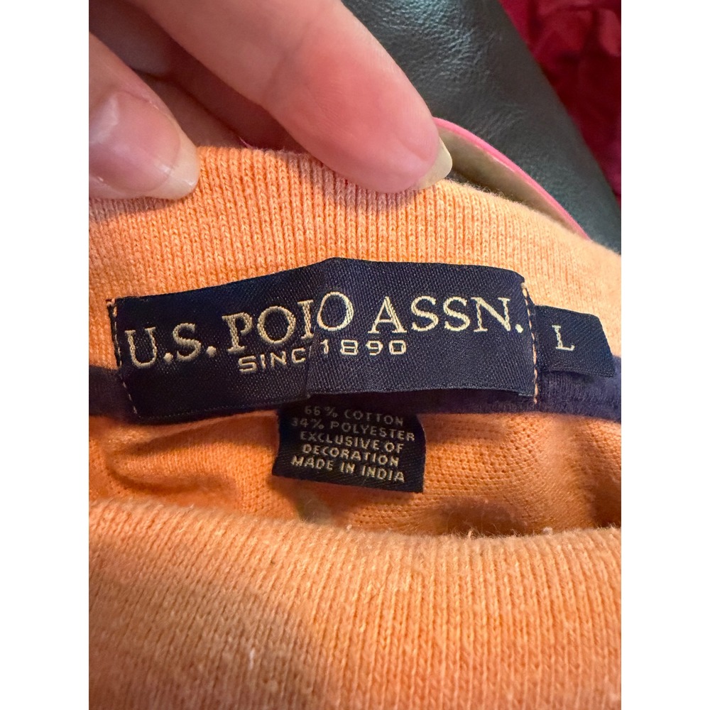 US Polo Assn Mens Orange White Striped Short Sleeve Polo Shirt Large - Picture 4 of 8